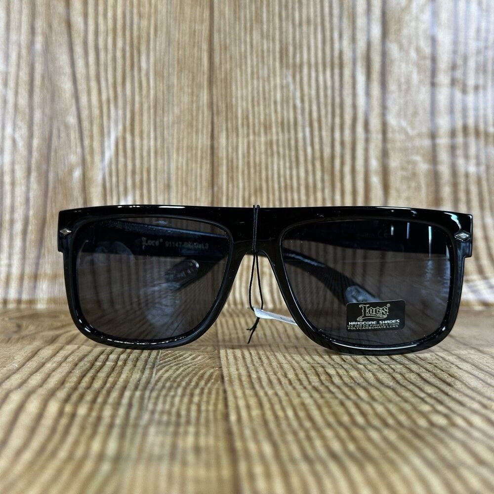 Locs Sunglasses Flat Top‎ Frame Gloss Black Finish UV400 91147-BK Cat. 3 - Picture 2 of 12
